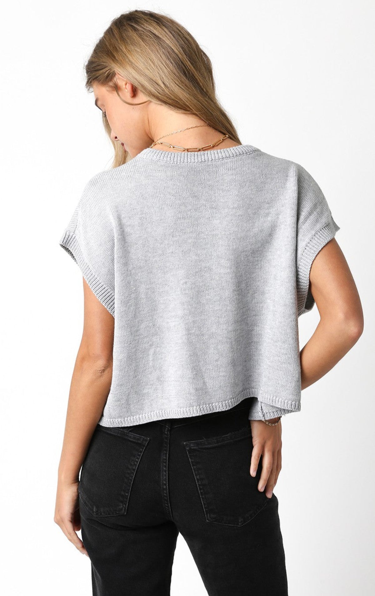 Grey American Flag Sweater Top back