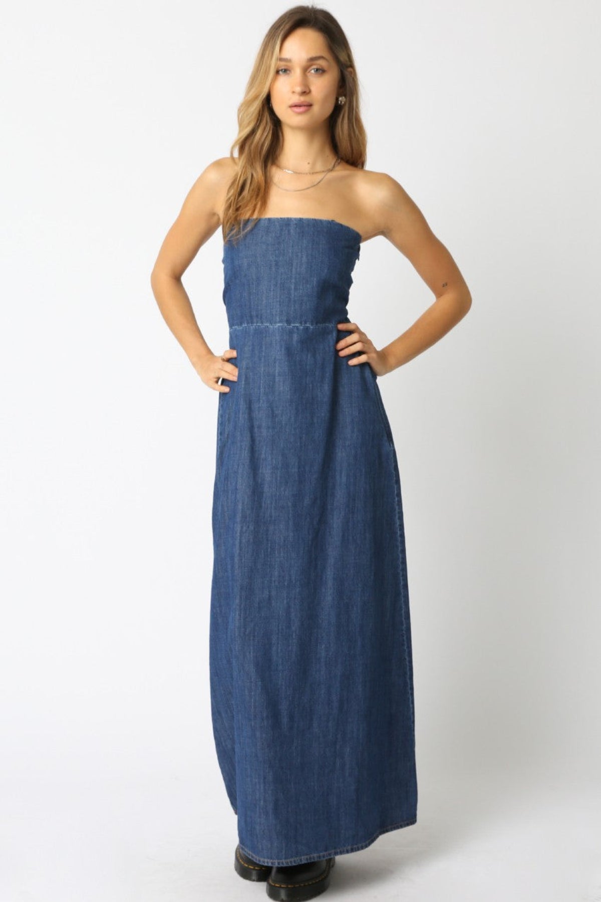 Dark Denim Strapless Maxi Dress
