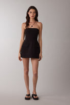 Lara Black Strapless Pocket Mini Romper Dress by Sky to Moon