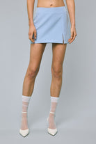 Forever Young Light Blue Mini Skirt With Slit -Front View