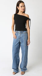 Black Off Shoulder Asymmetric Top