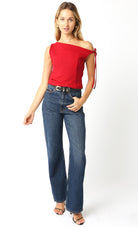 Red Off Shoulder Asymmetric Top