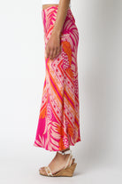 Fuchsia and Orange Floral Midi Skirt