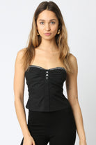 Gemma Black Bustier Top With Gingham Trim - Front View