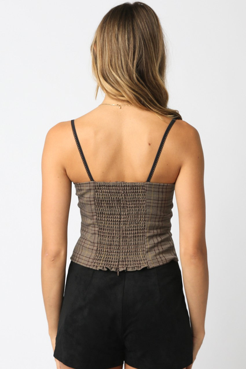 Going Out Tops - Ruth Brown Plaid Corset Cami Top - Back View