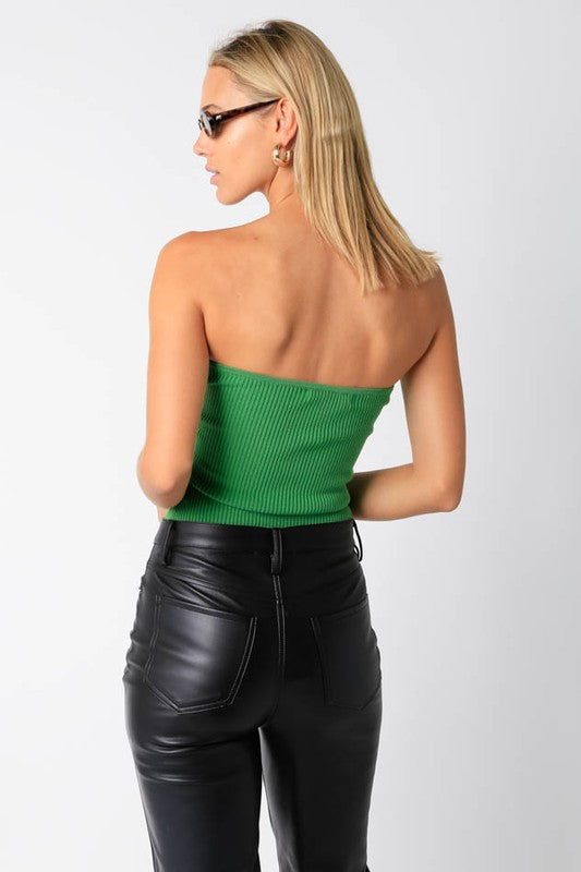Green Sweater Strapless Top