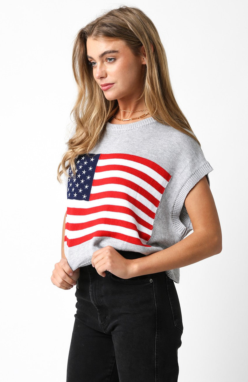Grey American Flag Top