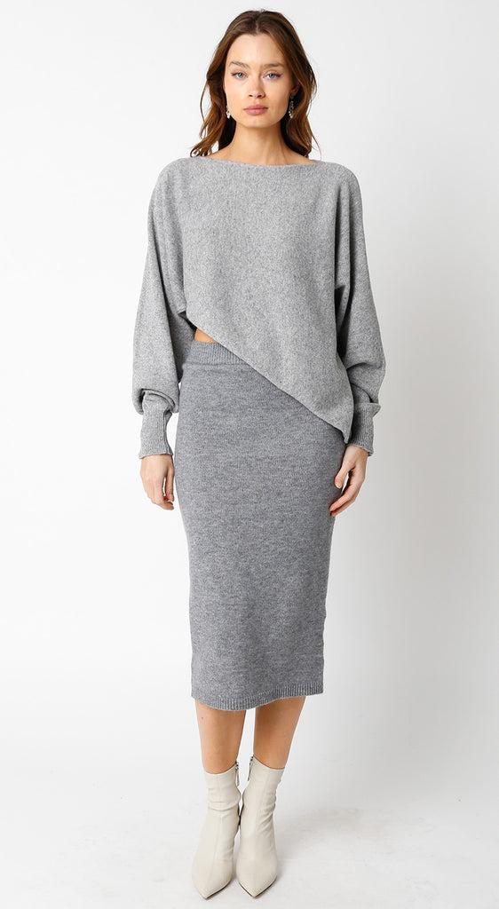 Grey Asymmetric Hem Sweater