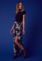 Let Go Black Floral Maxi Skirt side view