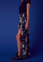 Let Go Black Floral Maxi Skirt side view