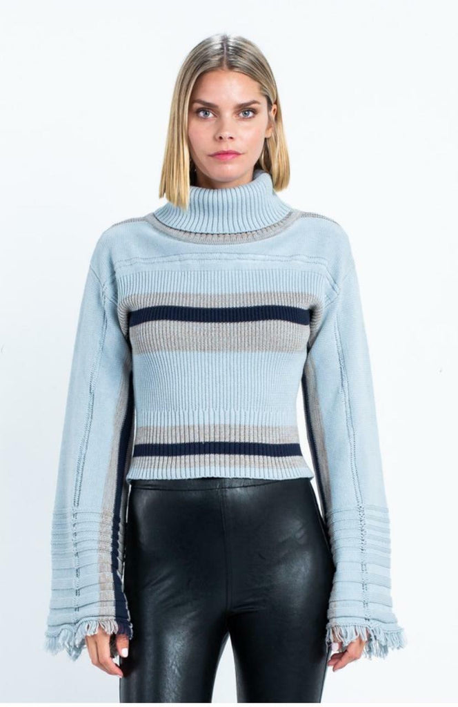 Blue Striped Turtleneck Sweater