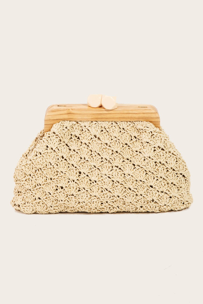 Ivory Straw Wooden Clutch