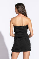 Black Eyelet Strapless Mini Dress