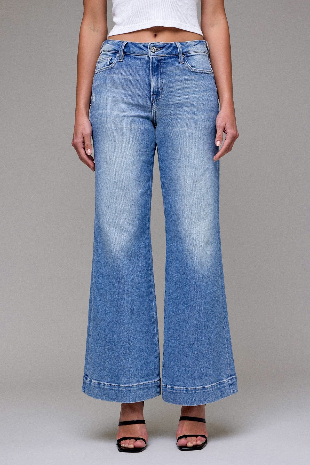 Astra Star Mid Rise Flare Jeans - Front View