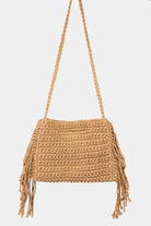 Khaki Macrame Finge Crossbody Bag