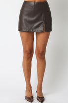 Kylie Brown Vegan Leather Micro Mini Skirt - Front View