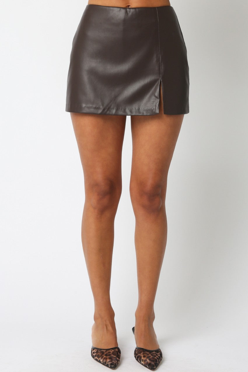 Kylie Brown Vegan Leather Micro Mini Skirt - Front View