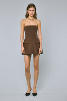 Chocolate brown strapless pocket mini romper dress for cocktail hour and date nights - Lara