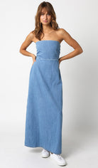 Light Denim Strapless Maxi Dress