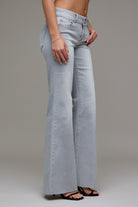 Olivia Light Grey Low Rise Flare Jeans - Side View