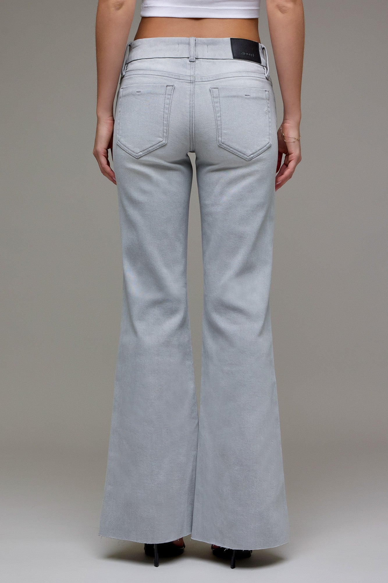 Olivia Light Grey Low Rise Flare Jeans - Back View