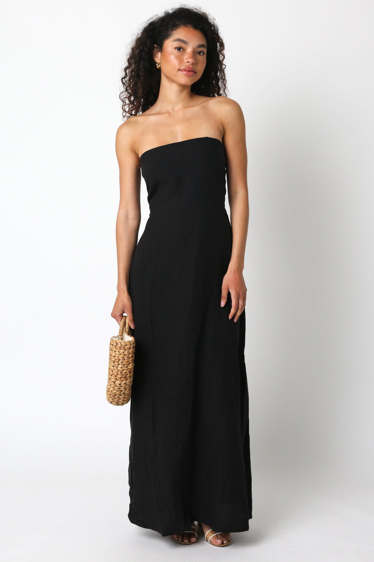 Black Linen Strapless Maxi Dress