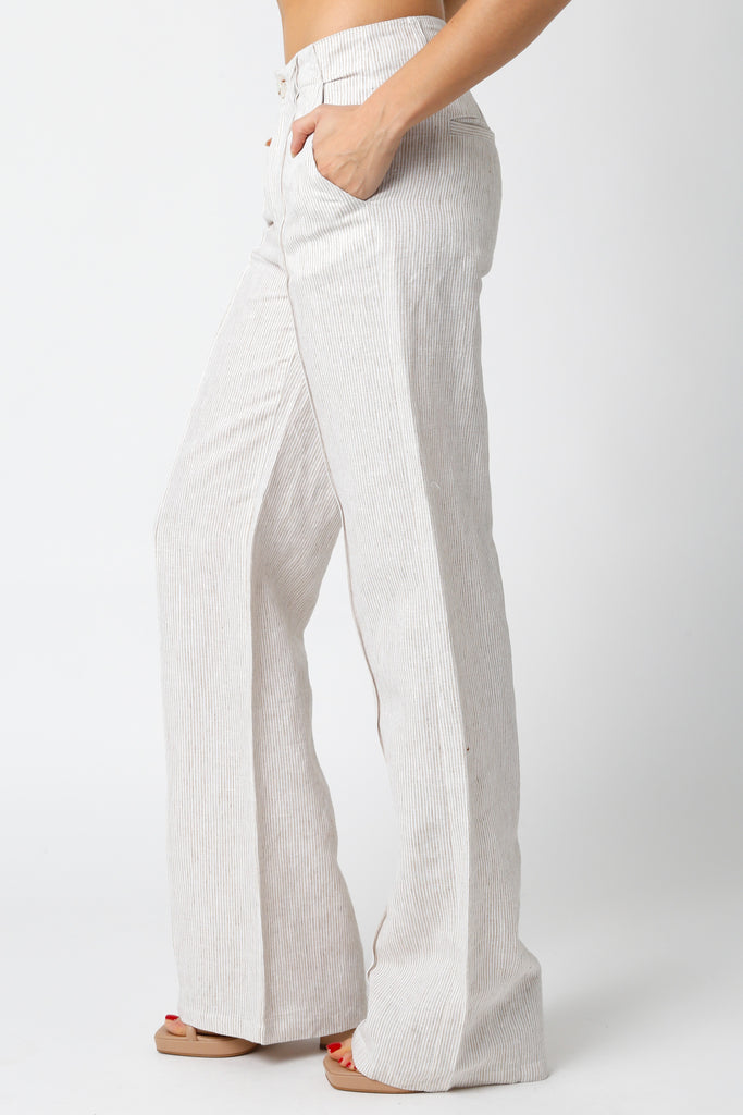 Low Rise Linen Striped Pants