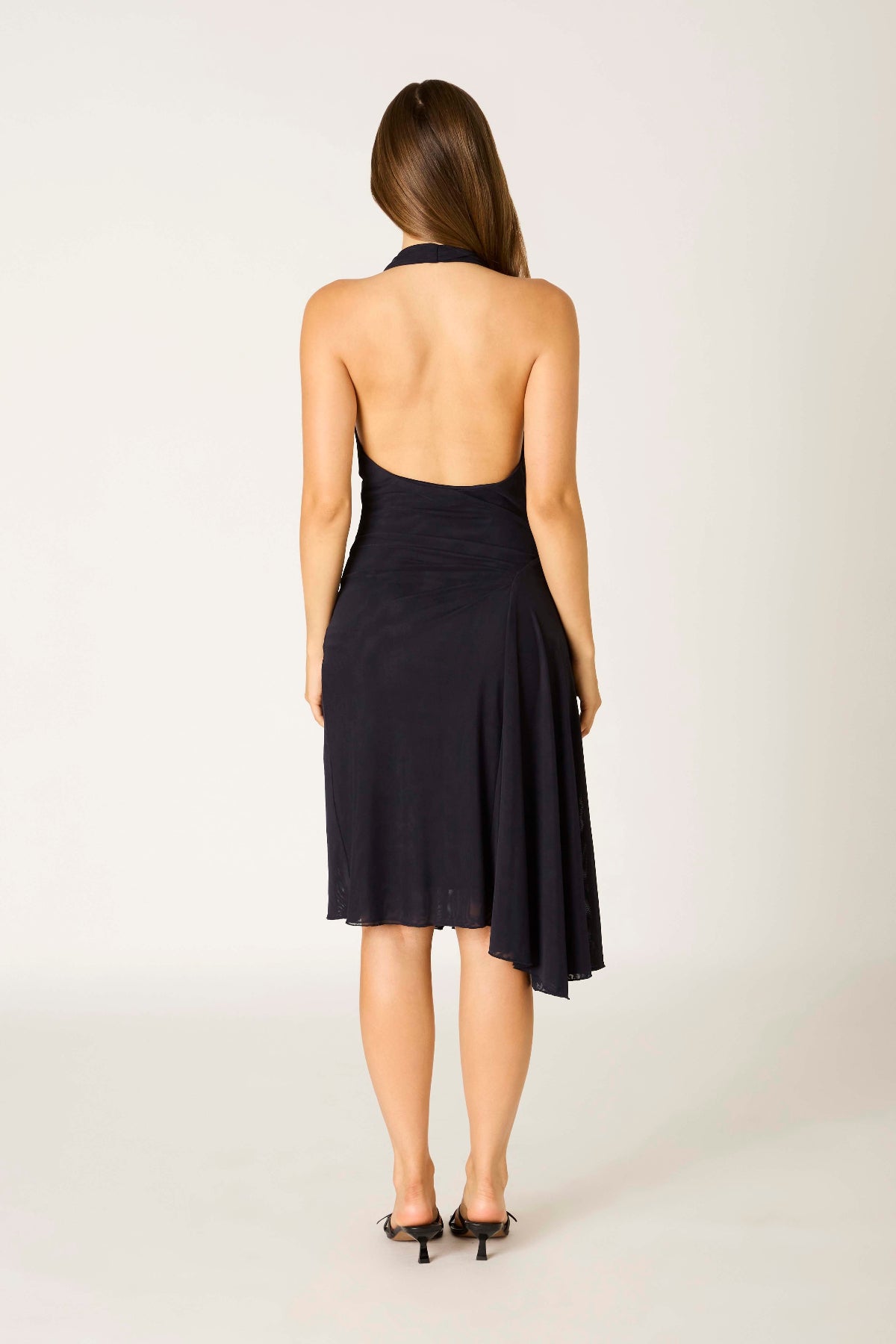 Elsa Midnight Blue Halter Draped Dress back