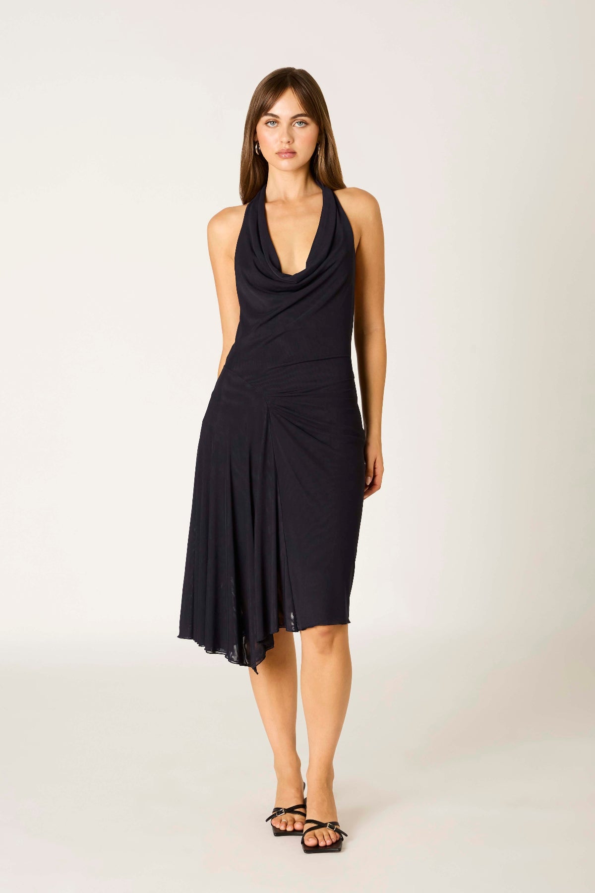 Elsa Midnight Blue Halter Draped Dress front