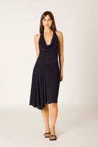Elsa Midnight Blue Halter Draped Dress front