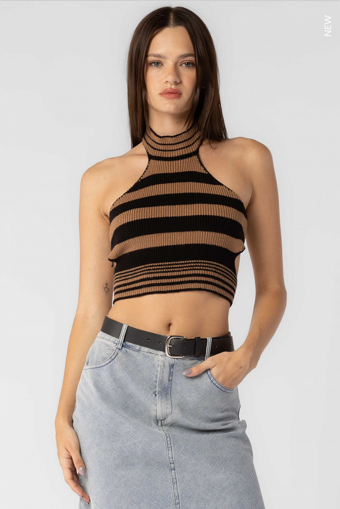 Mock Neck Sleeveless Knit Crop Top