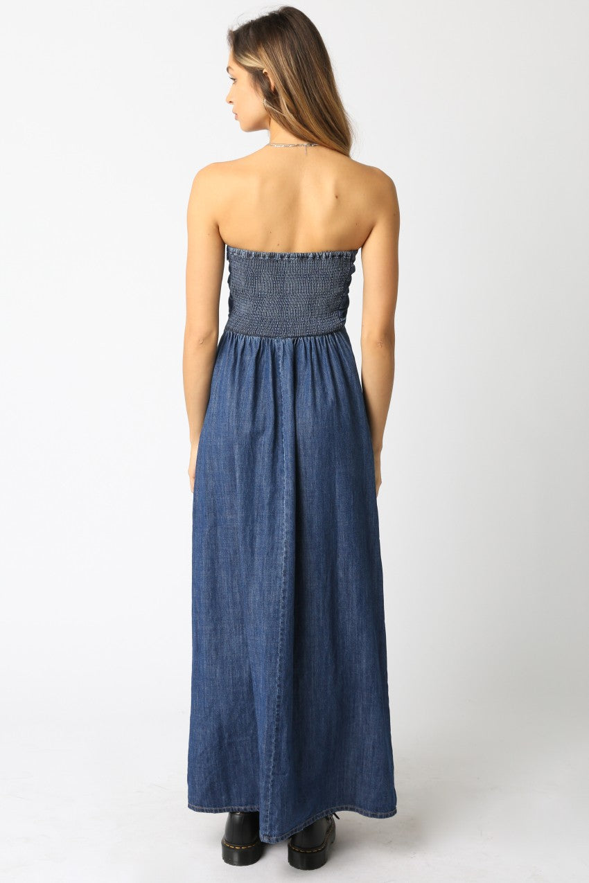 Dark Denim Strapless Maxi Dress | Cabana Club Boutique Medium / Blue Dark Denim Strapless Maxi Dress | Cabana Club Boutique Medium / Blue