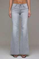 Olivia Light Grey Low Rise Flare Jeans - Front View