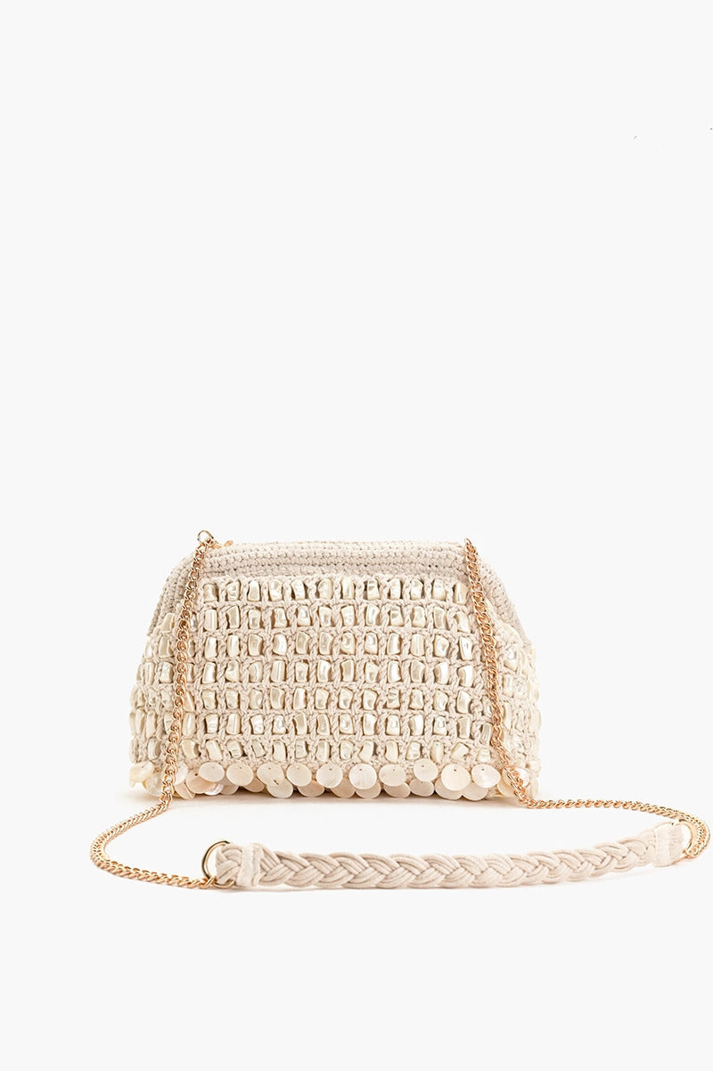 Crochet and pearl cluths with attached chain