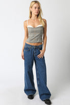 Going Out Tops - Ruth Grey Plaid Corset Cami Top - Outfit View