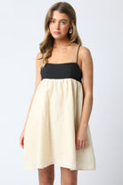 Phia black and cream color-block babydoll mini dress with adjustable cami straps 