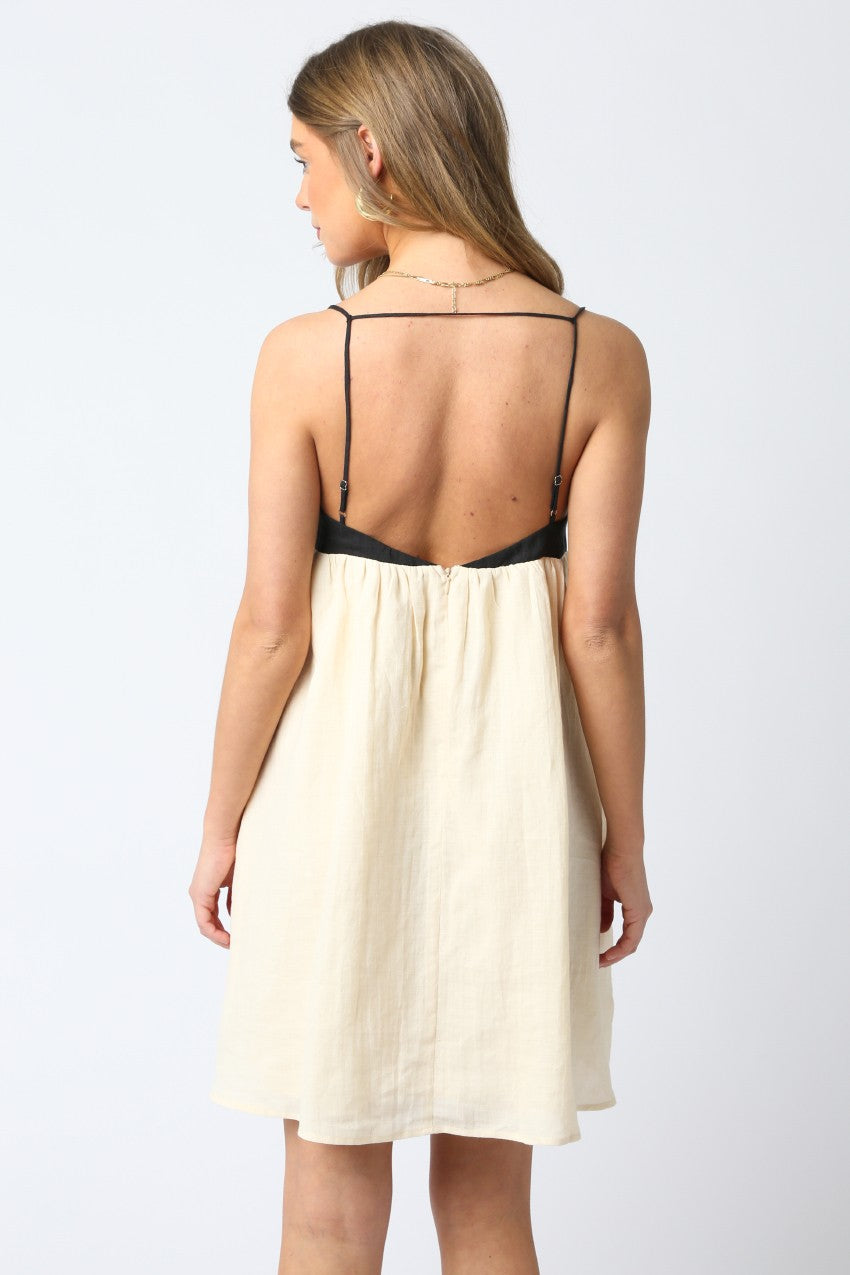Phia Black and Cream Babydoll Mini Dress - Back View