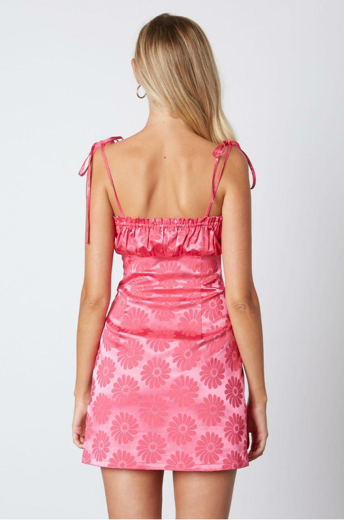Pink Floral Satin Mini Dress