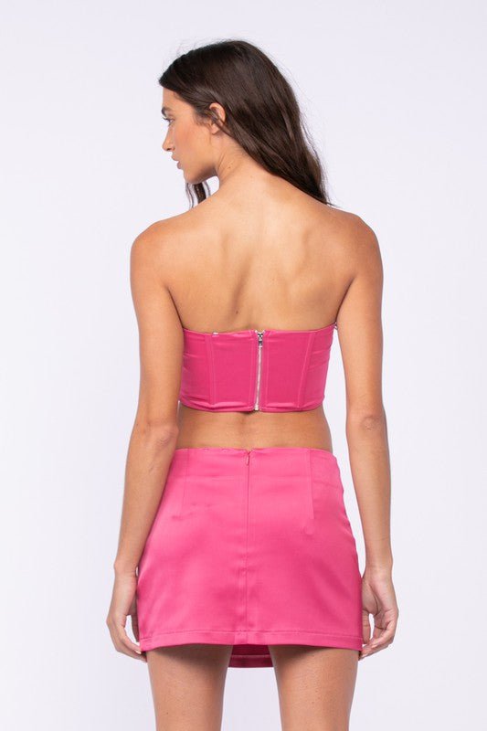 Pink Satin Two Piece Dress