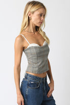 Going Out Tops - Ruth Grey Plaid Corset Cami Top - Side View