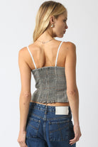Going Out Tops - Ruth Grey Plaid Corset Cami Top - Back View