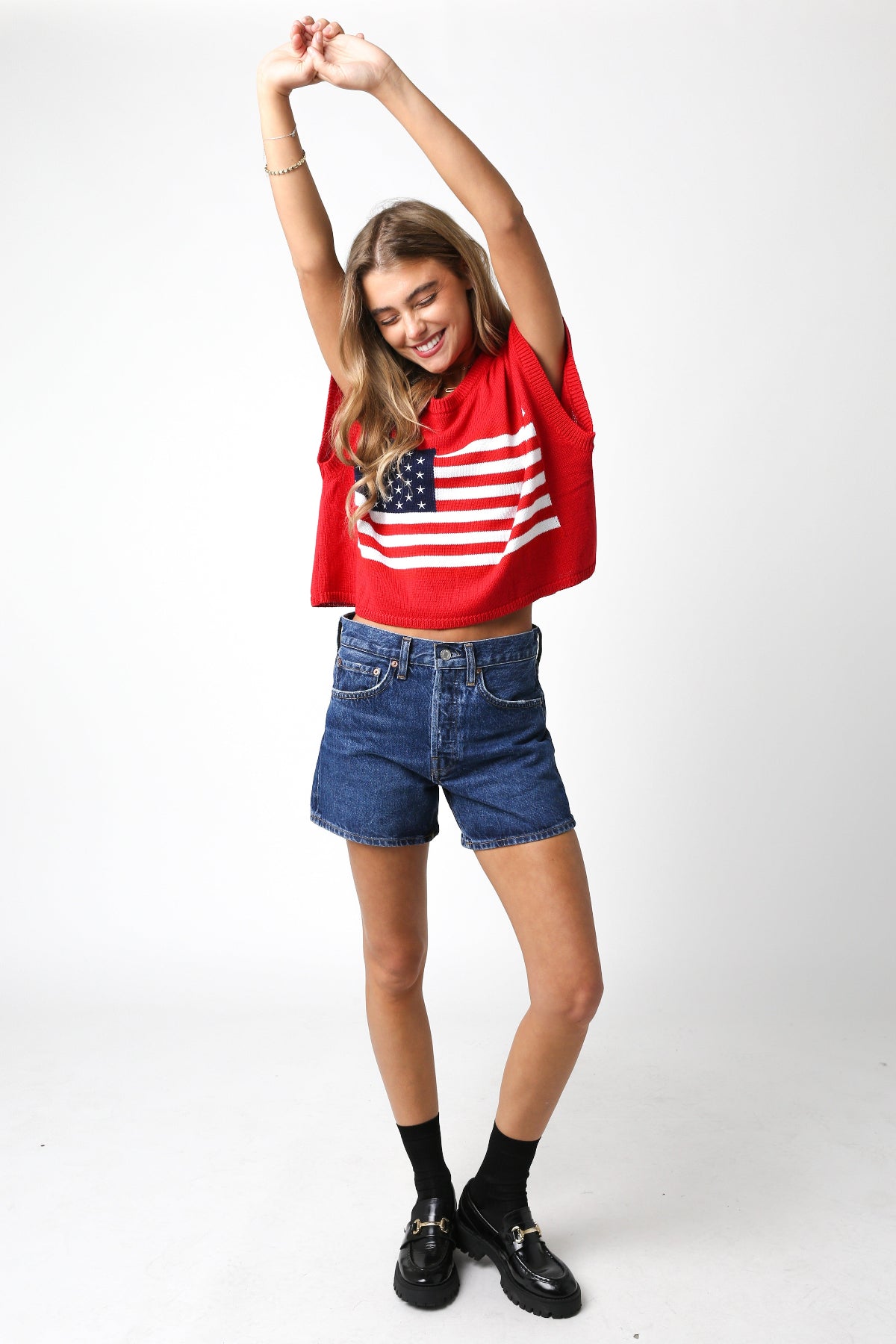 Red American Flag Sweater Top outfit view