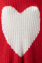 Emmile Red Crew Neck Heart Sweater - Detailed View