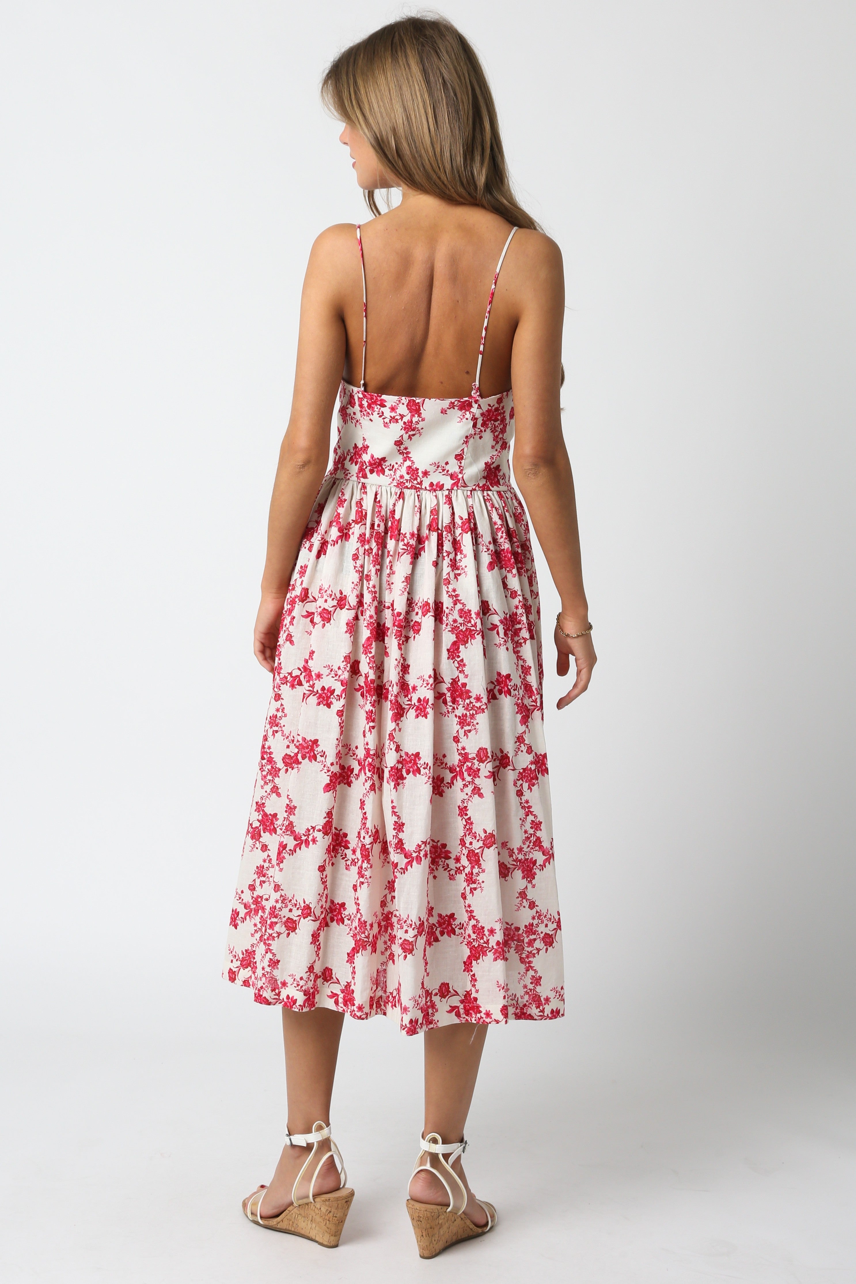 floral bustier midi dress Red Floral Bustier Midi Dress