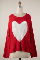 Valentine's Day - Emmile Red Crew Neck Heart Sweater - Front View