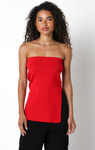 Red Long Slit Tube Top