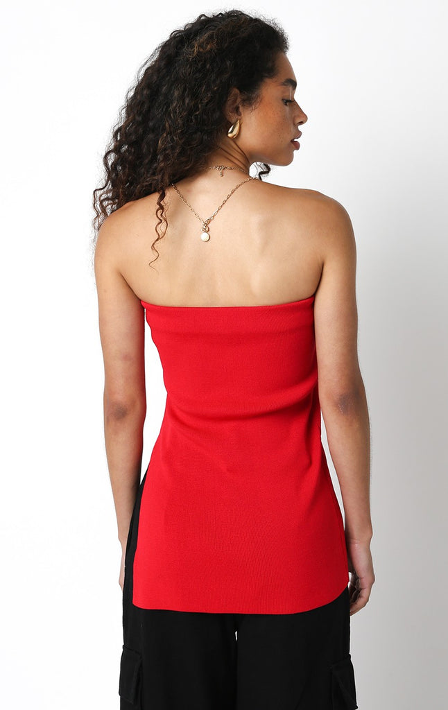 Red Long Strapless Top