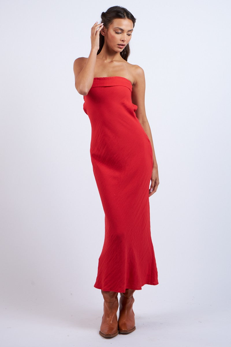Red Strapless Maxi Dress