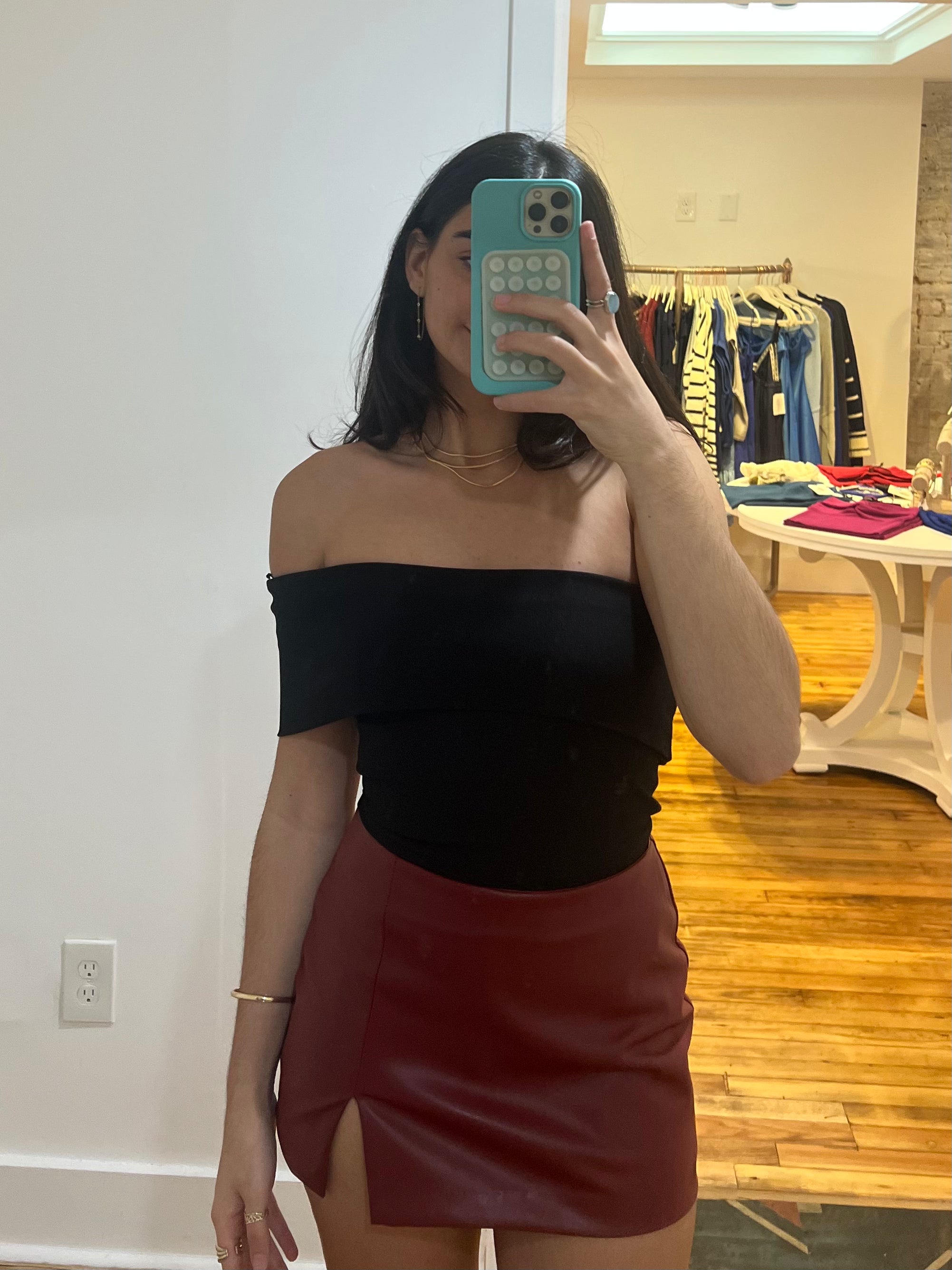 Red Leather Mini Skirt