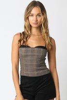Going Out Tops - Ruth Brown Plaid Corset Cami Top - Front View